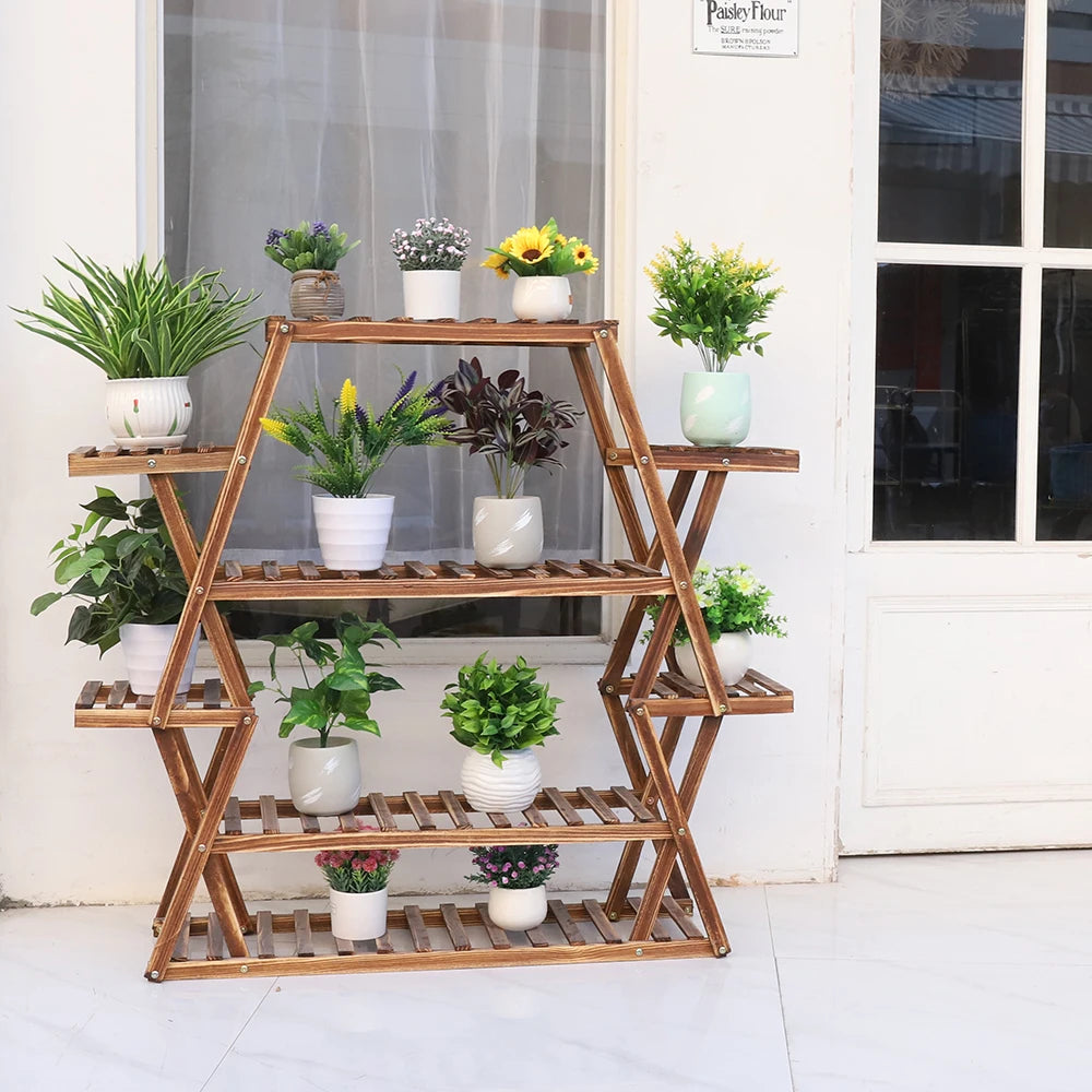 Extra large multi tier wood flower rack plant stand bonsai shelf indoor outdoor