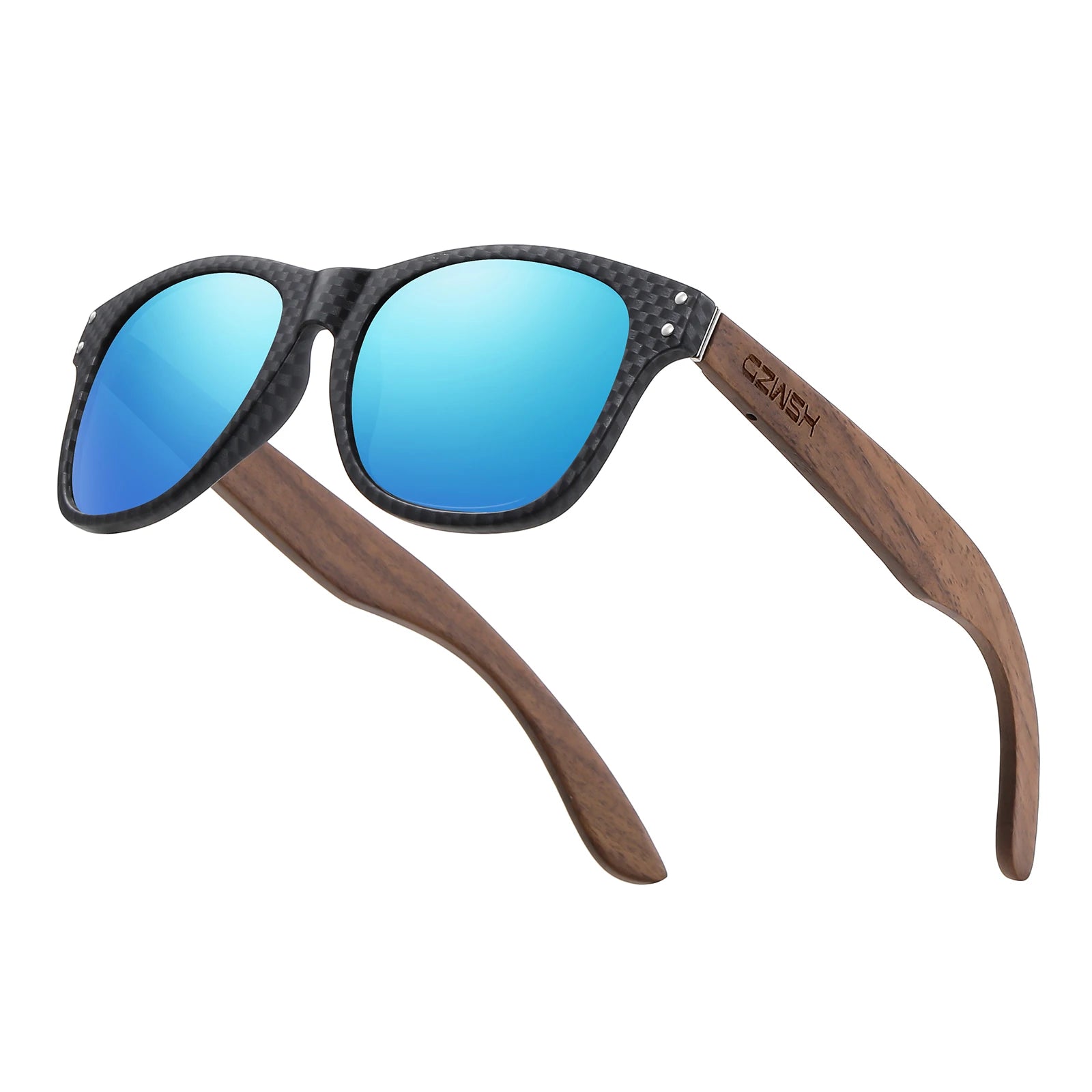 Gm natural wooden sunglasses men’s polarized fashion walnut sunglasses carbon fiber 8010 - blue