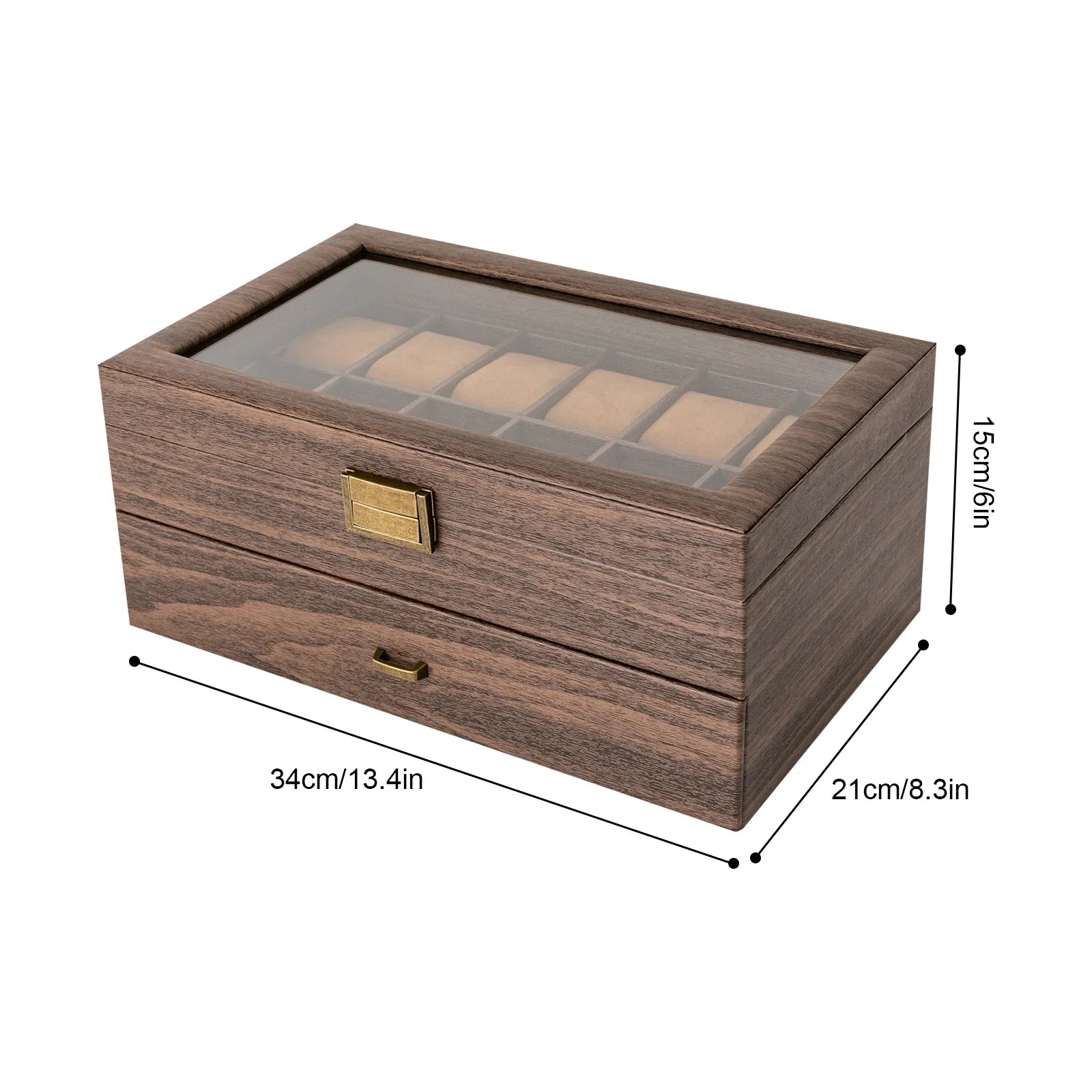 24 slots 2 layers pu watch box case storage rustic men women jewelry holder display w/ drawer anti-corrosion space