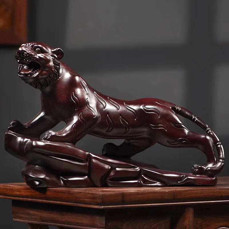 Hand-carved ebony wood tiger statue - majestic mountain home decor chinese zodiac office sculpture luxury gift