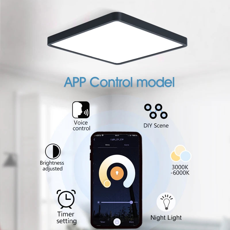 Marpou tuya smart led ceiling lamp wood grain app voice control alexa/google remote square lights living room