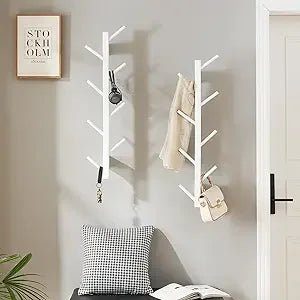 2 pack vertical wall coat rack bamboo hanging hat hooks mounted wooden hanger racks mount tree for coats hats hacket