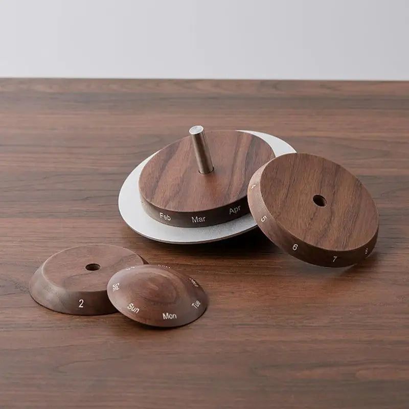 Creative earth wooden rotary daily calendar countdown desk perpetual ornaments for home office desktop - decorative