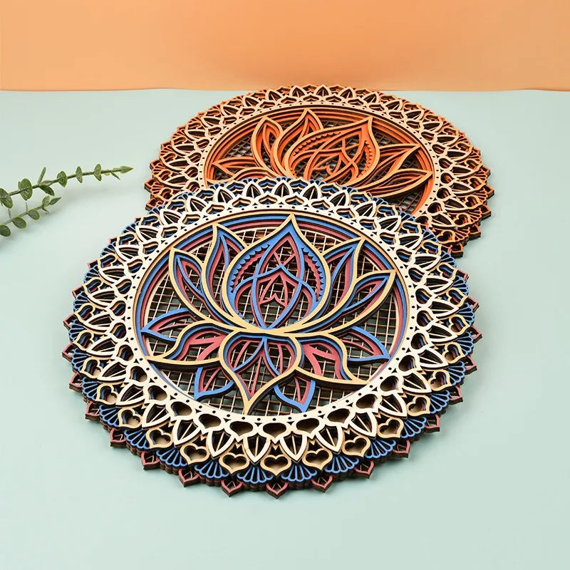 Sacred lotus mandala wooden wall hanging laser cut home decor geometric art