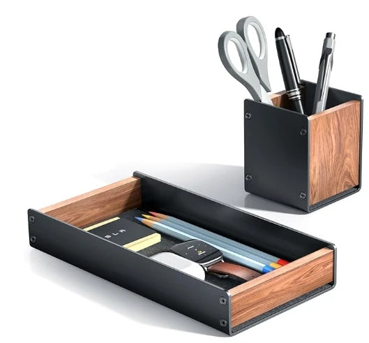 Hpergo large capacity walnut wood desktop drawer storage organiser pencil pen holder stationery box for home office