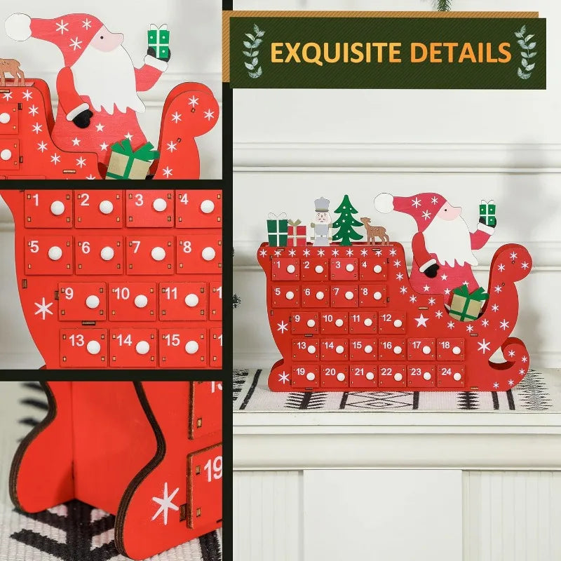 Christmas advent calendar with 24 countdown drawers reusable wooden holiday decoration xmas gift for kids adults red