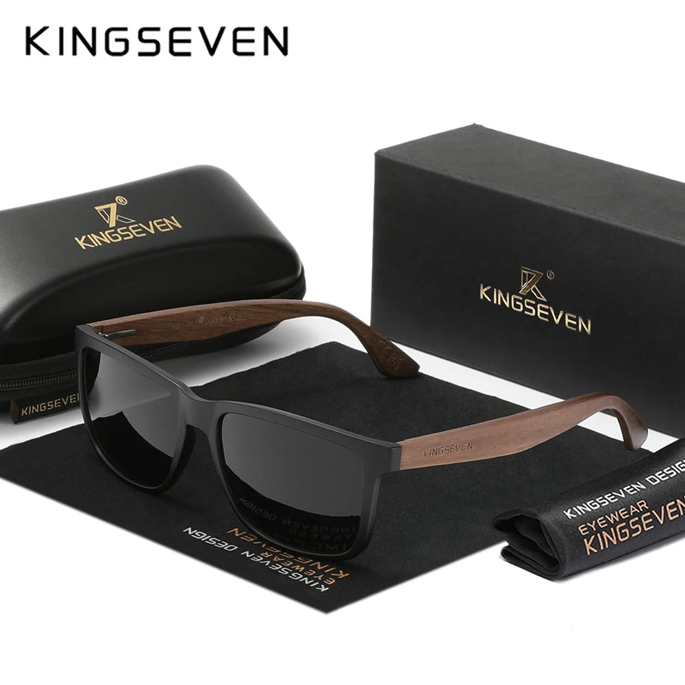Kingseven black walnut wood sunglasses man polarized high quality rectangle glasses woman uv400 eyewear accessory