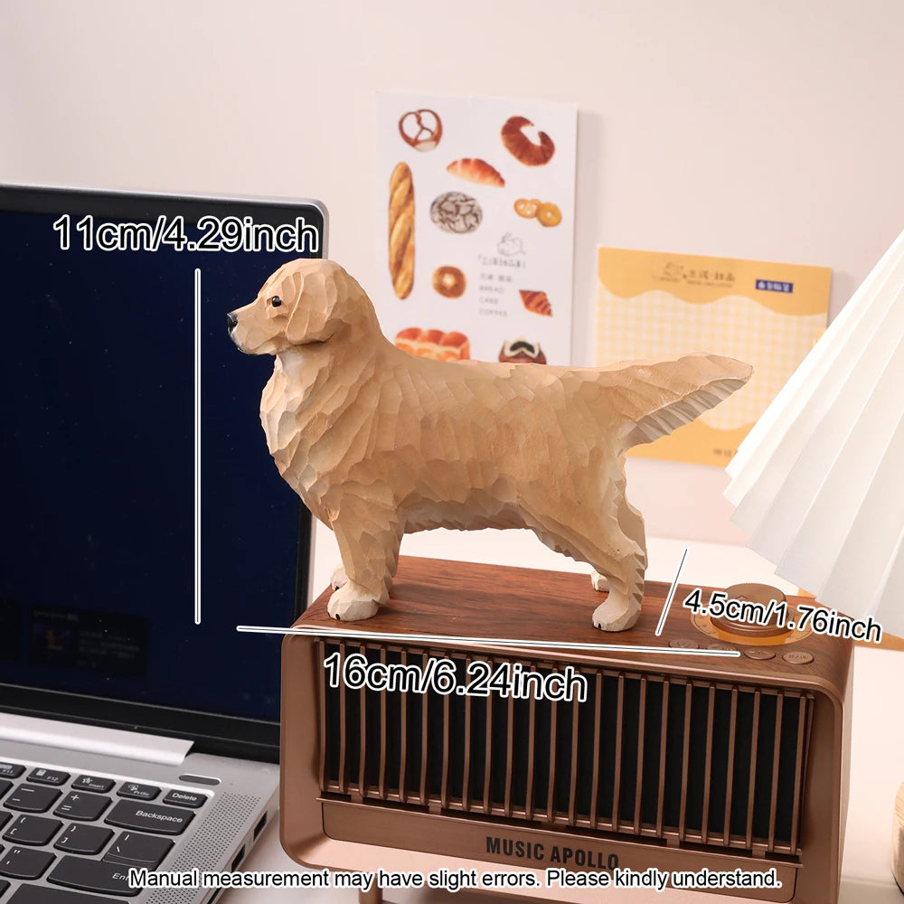 Golden retriever dog tabletop decoration birthday and christmas gifts handmade wood carving ornaments figurine - gold