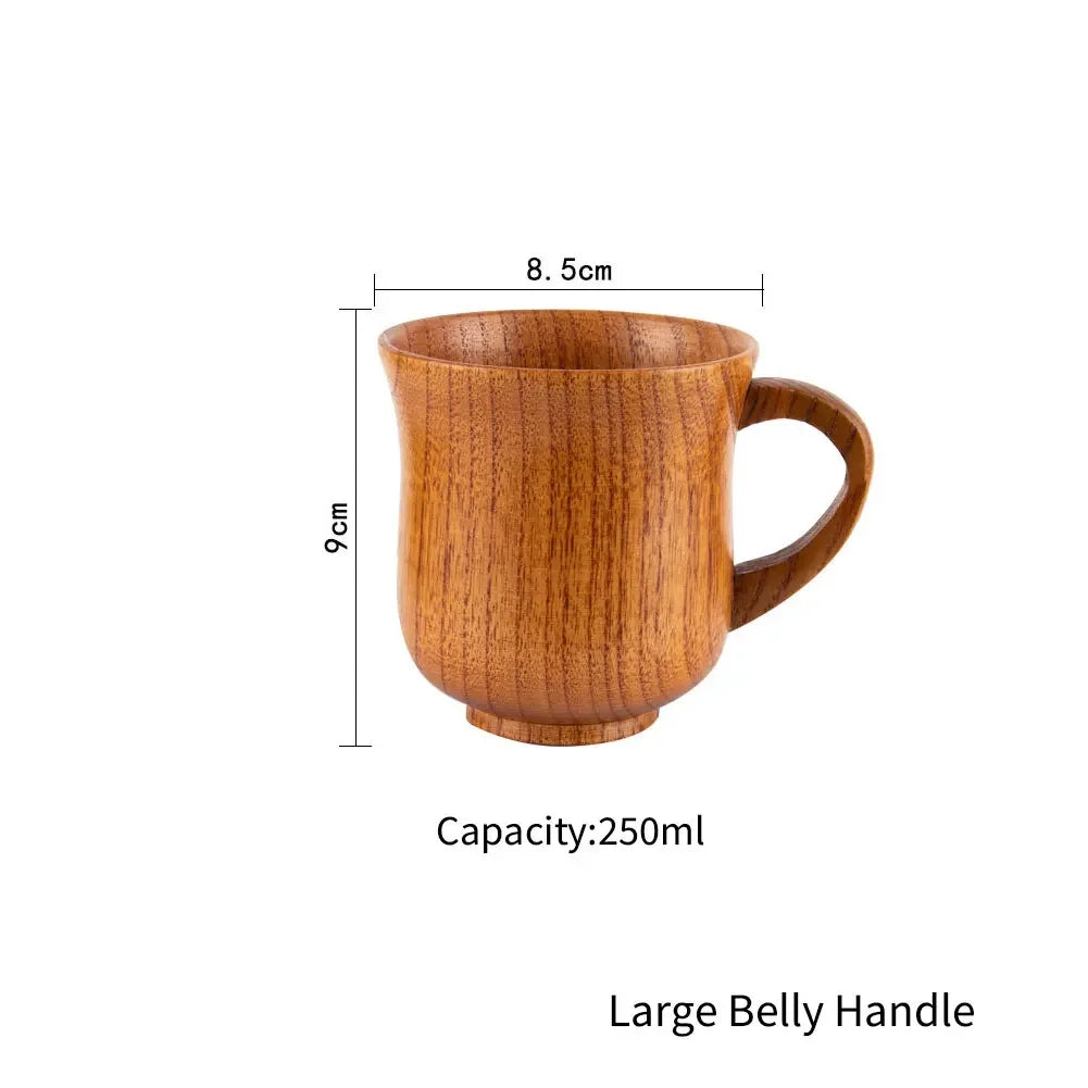 Jujube wooden handmade water coffee mug cup tea beer juice milk mugs drink cups with handle retro gift - large belly