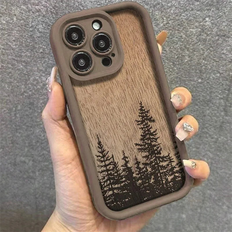 Retro forest brown wood soft phone case for iphone 17 for uphone 16 15 14 plus 13 pro max 11 12 air shockproof cover