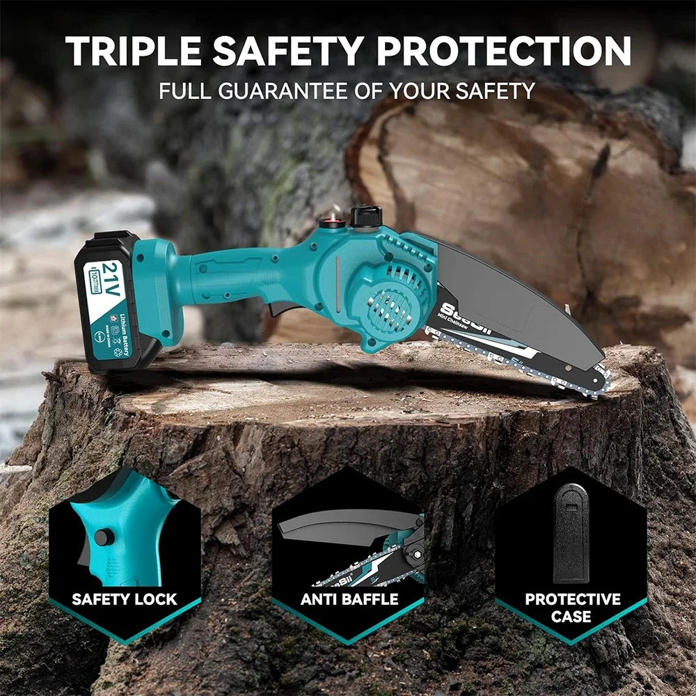 Seesii 6 inch cordless mini chainsaw electric saw rechargeable woodworking garden pruning tools for makita 18v battery