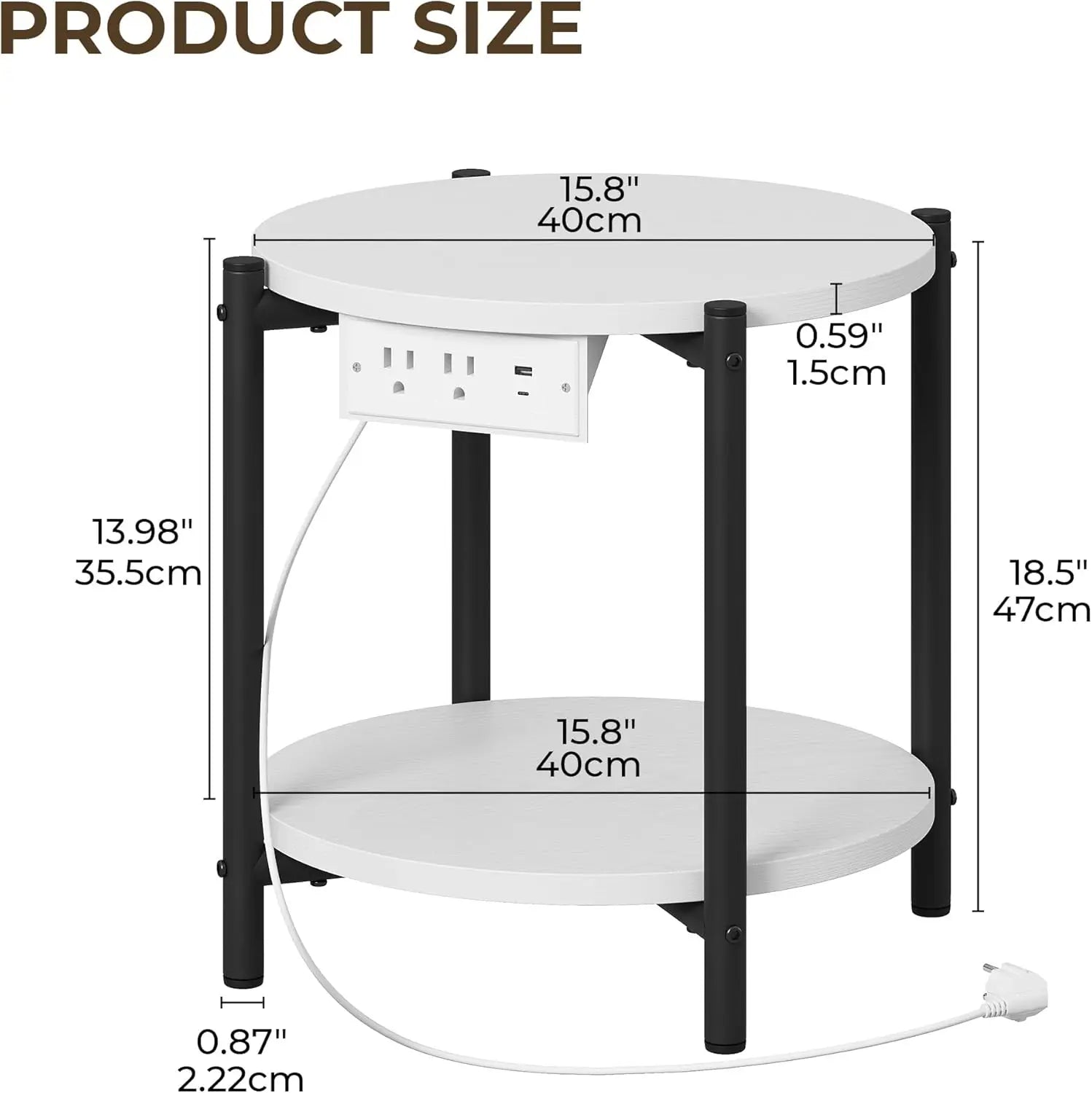 Likimio side table set of 2,15.8’’ w modern wooden nightstand for small spaces round & with charging station,bedroom