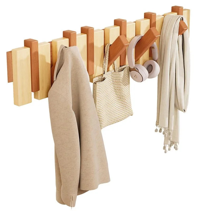 Wood piano key hanger - wall/door mount hidden hooks holder - entryway decor no-drill - hanging wall rack