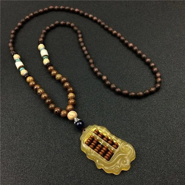 Chinese style minimalist wooden necklace long buddha bead sweater chain versatile personalized pendant men’s