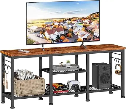 Tv stand for tvs up to 55 inch entertainment center with open storage media console table soundbar shelf - rustic brown