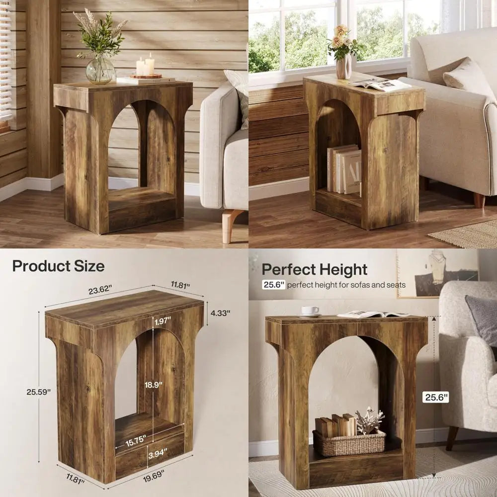 Wooden storage side table for living room and bedroom brown - rusitic / united states