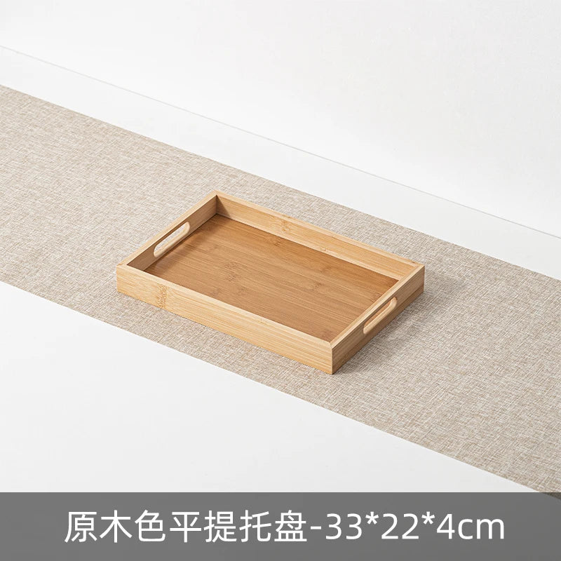 Large size rectangular bamboo wood tea tray display plate walnut color set cup storage handle home use japanese sle