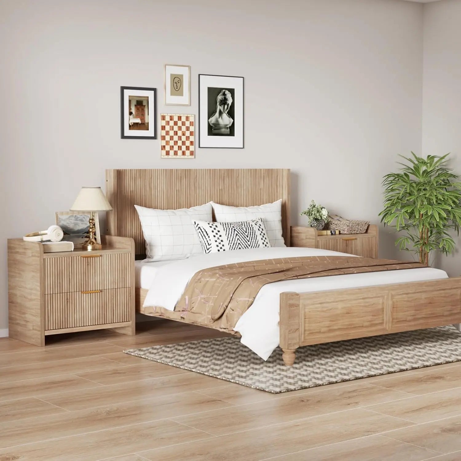 King size fluted headboard only - wall mount wood rustic & modern farmhouse,boho,fluted panel - united states