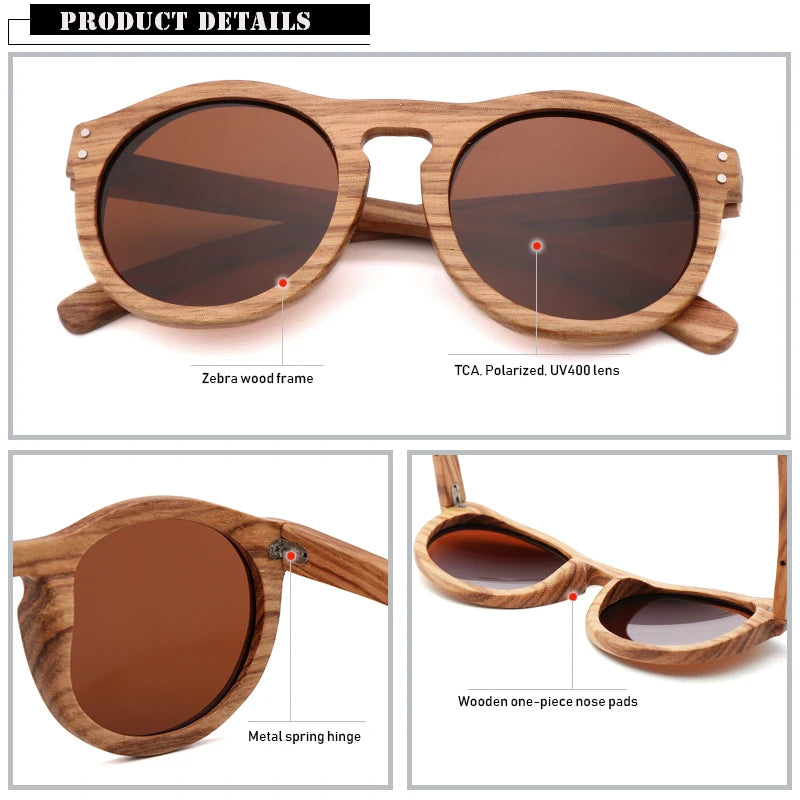 2023 new 100% real zebra wood sun glasses women round wooden sunglasses uv400 fashion sunglass sport driving oculos