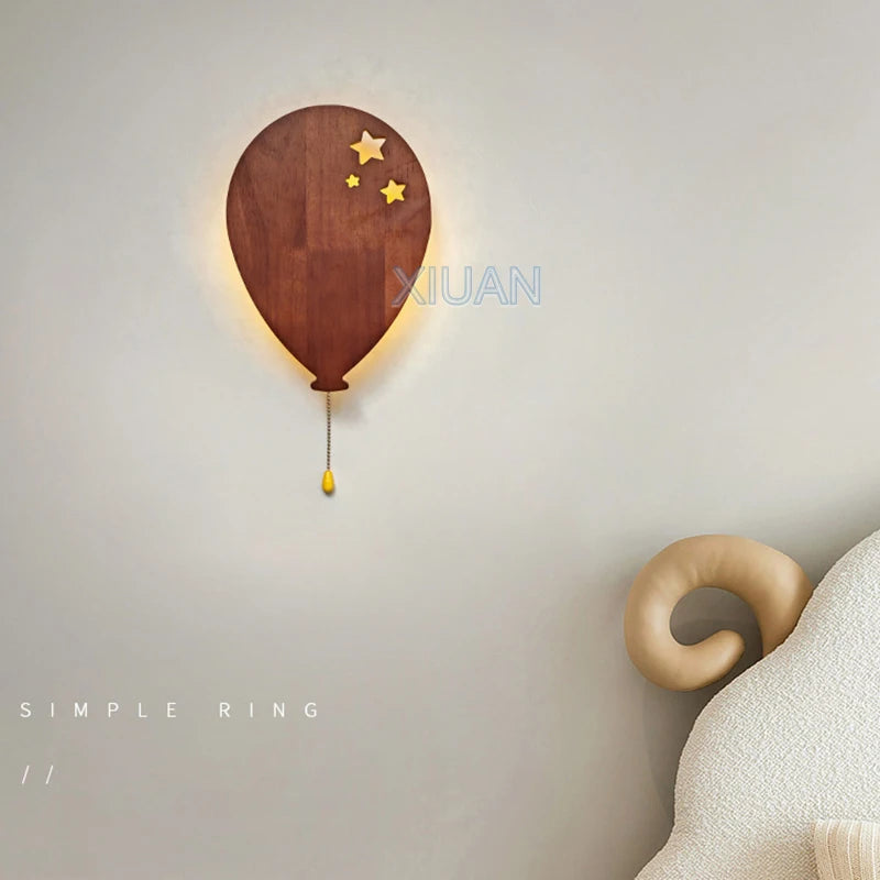 Retro butterfly wall lamps with pull cord switch cloud balloon moon wooden sconces battery charge wireless light