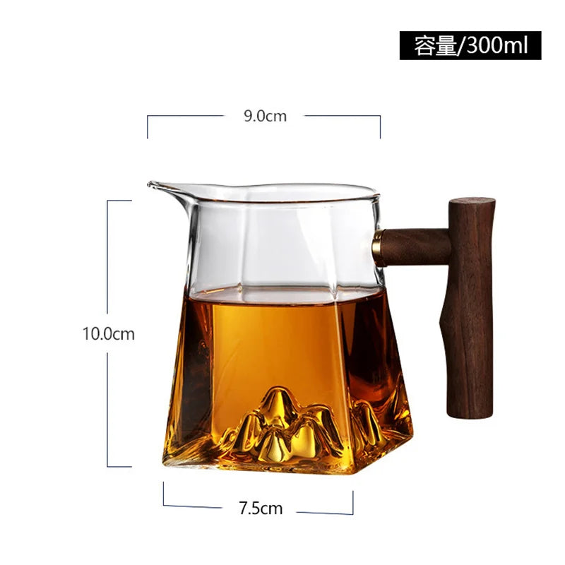 Square bottom snow mountain heat-resistant glass fair cup tea pitcher with wooden handle chahai kung fu divider set acce