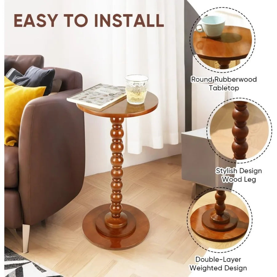 Round side table wood drink for small spaces end living room bedroom sofa couch corners classic yw - united states