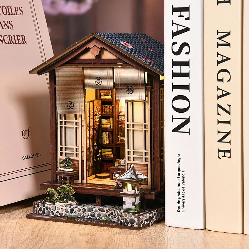 New moss lamp & garden diy wooden bookend 3d puzzle - hand assembly miniature house model home decor christmas black