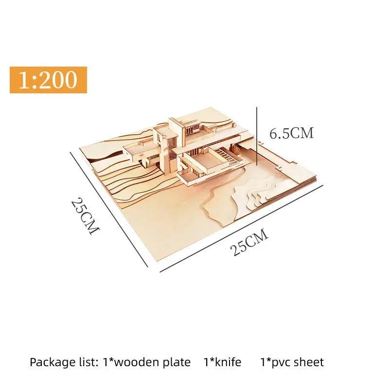 Exquisite miniature 1:200 fallingwater villa architectural wooden block diy scene building 3d wood puzzle model - 200