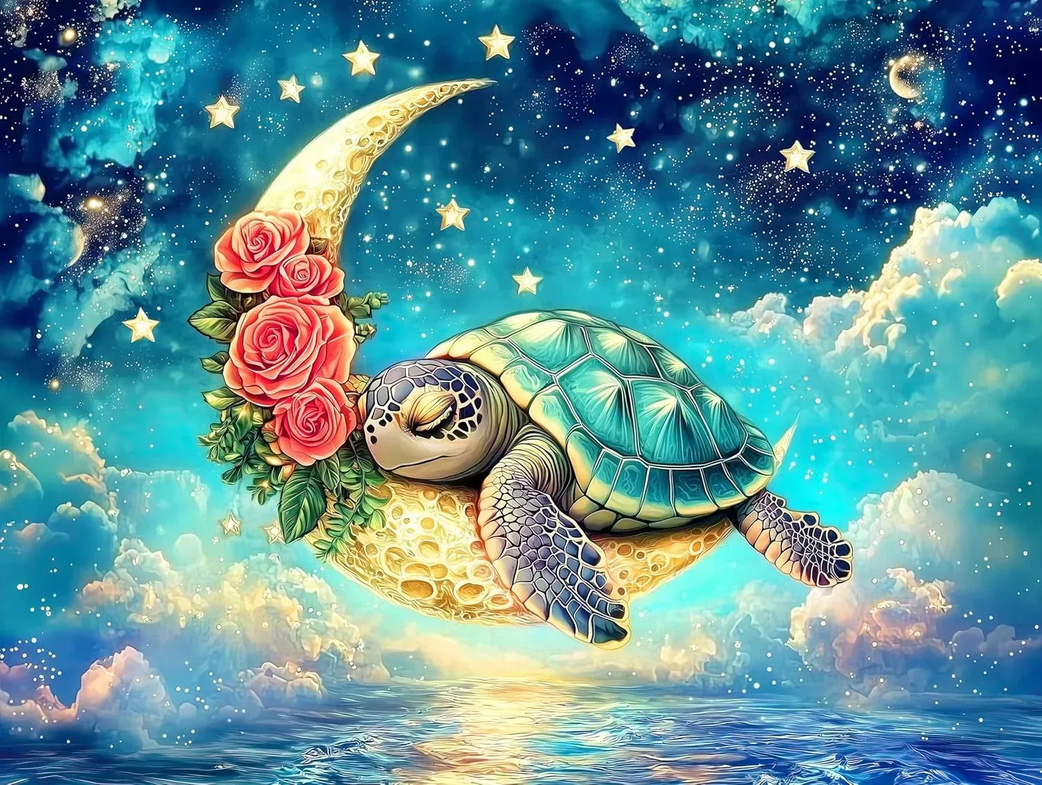 Wooden jigsaw puzzle 300/500/1000 pcs unique design cute sea turtle sleeping on the crescent moon challenging fun