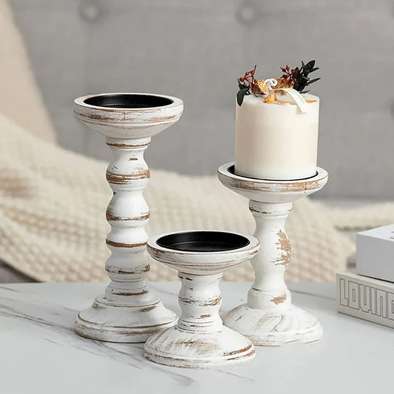 Retro texture wood candlestick old style tabletop candle holder home decoration wooden candles rack photography props