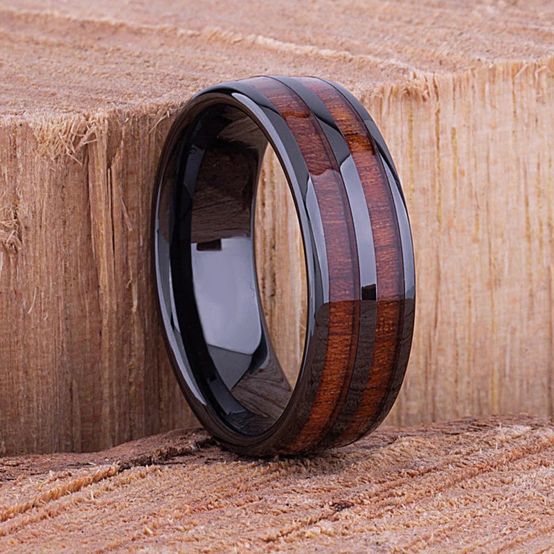 Deer antler ring stainless steel wedding band koa wood men turquoise mens jewelry - s22 / china / 13