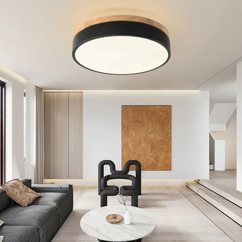 Bymaocar modern led ceiling light minimalist wood style flush mount three-color fit 10-15m² area 360° illumination