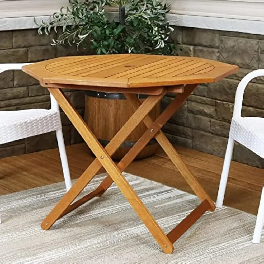 Meranti wood octagon outdoor folding patio table - teak oil finish - united states