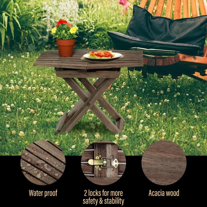 Small patio table outdoor folding side accent coffee end wood top