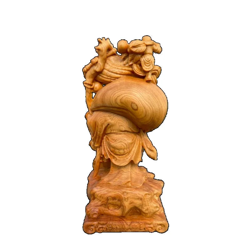 Hand carved cypress wooden happy buddha statue figurine - laughing maitreya big belly ornament prosperity fortune home