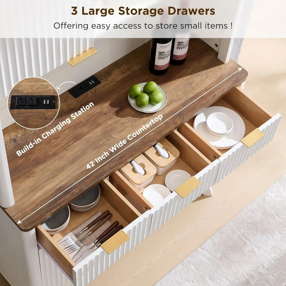 72’’ tall wine bar cabinet with storage hutch modern wood fluted coffee led lights and 10 tier shelf & - united states