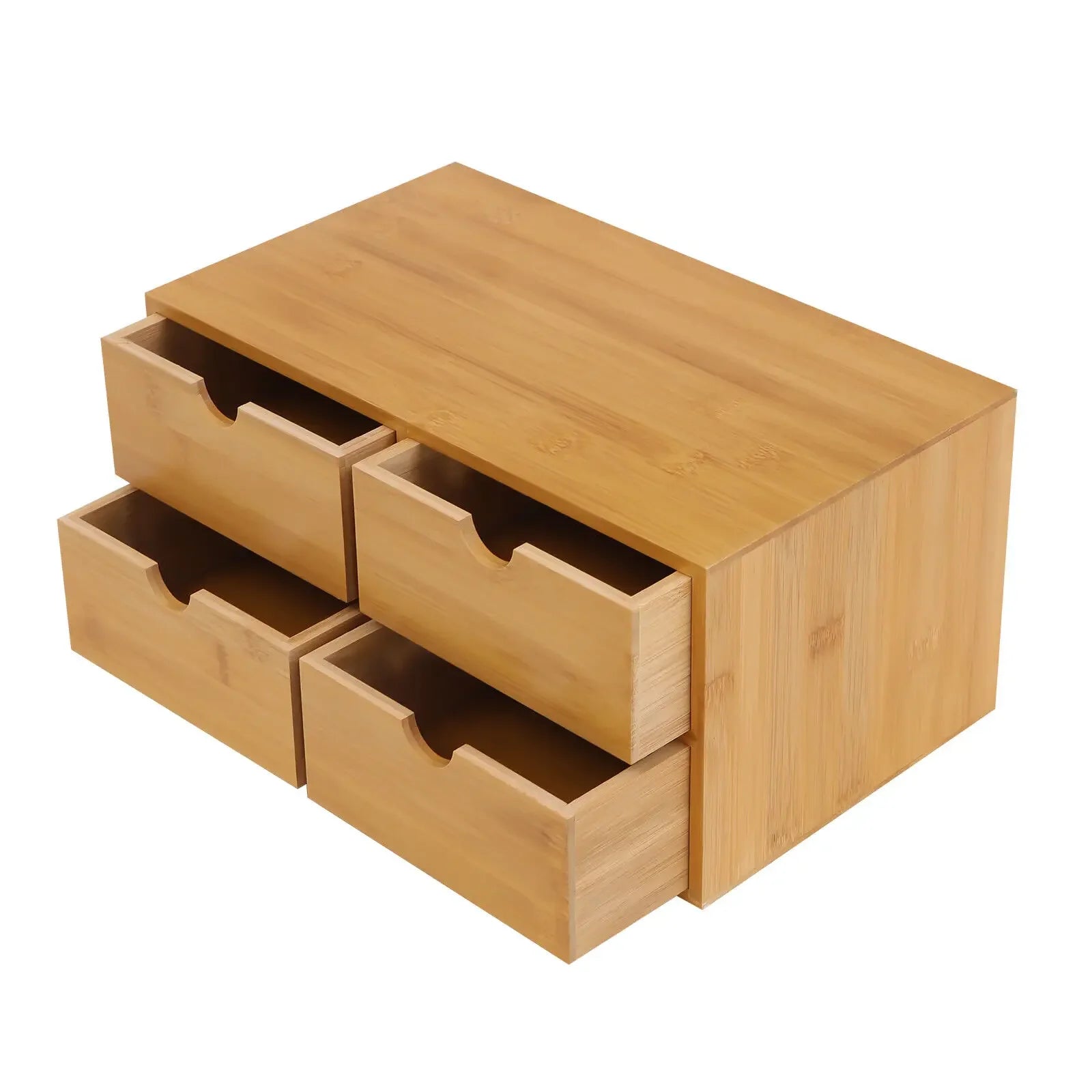 Bamboo desk organizer with 4 storage drawers tabletop box school office stationery home - light brown / united states