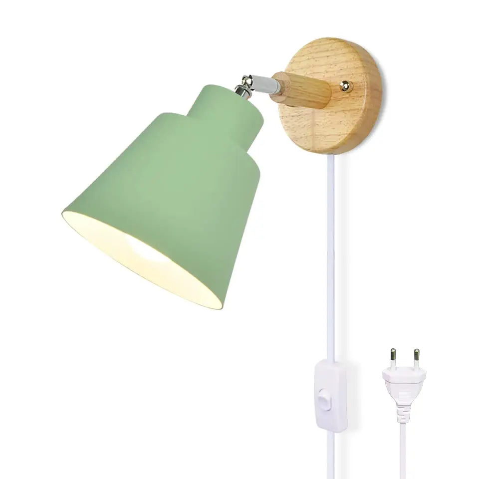 Nordic wood wall lamp with plug and 1.8 meters line cable knob switch creative bedside wall light eu wooden base
