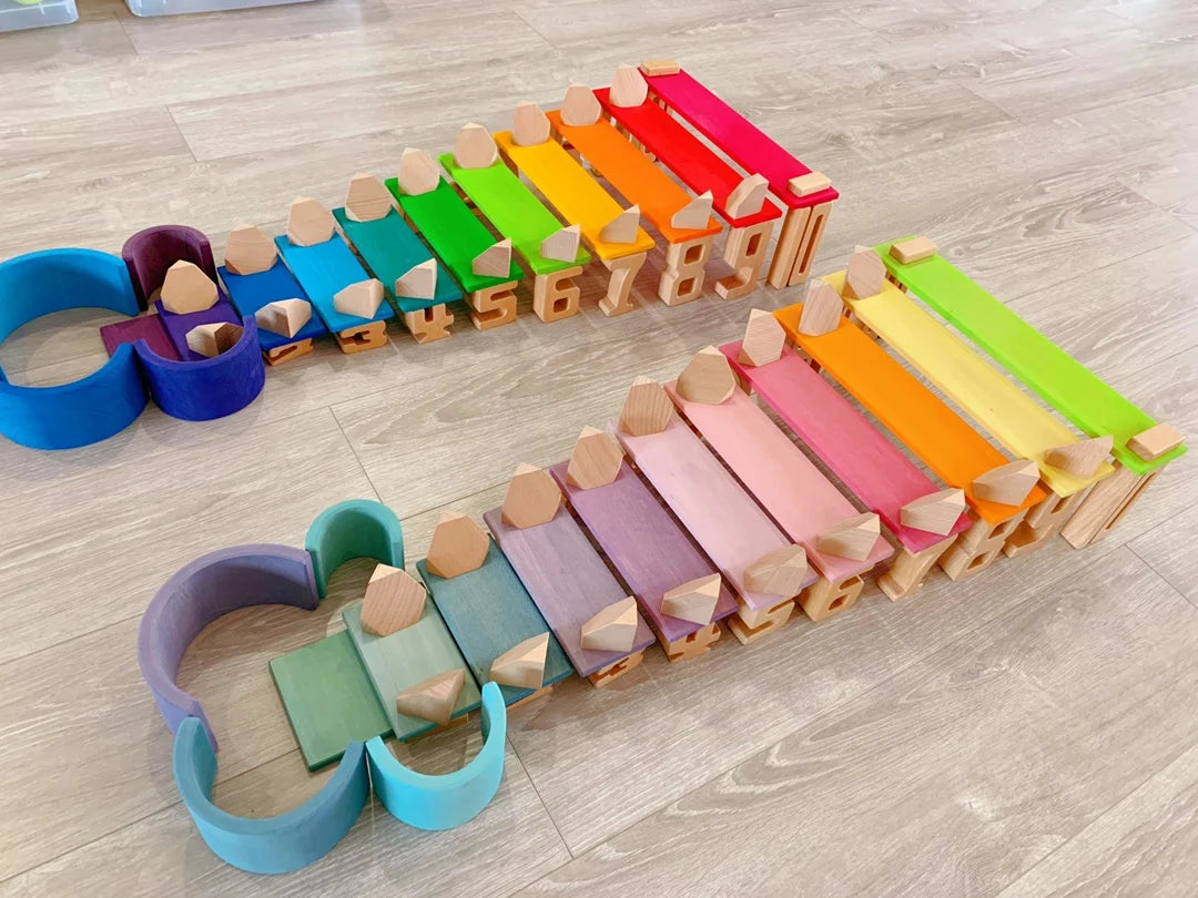 Wooden building stacking digital blocks montessori math numbers toys for kids educational play - game