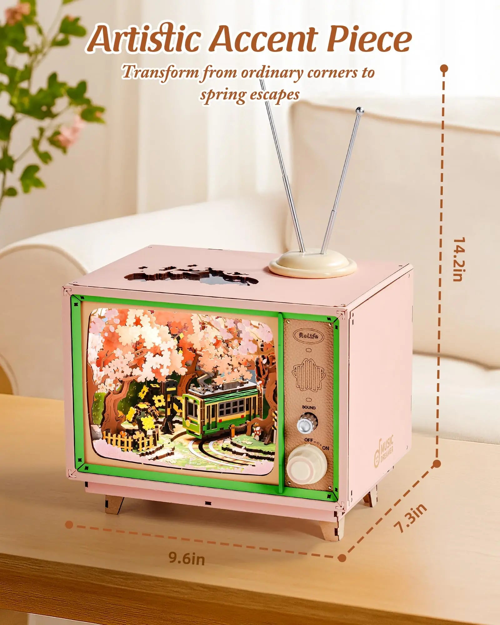 Robotime rolife sakura dreamy tour 3d wooden puzzle music box with light therapeutic home decor unique gift
