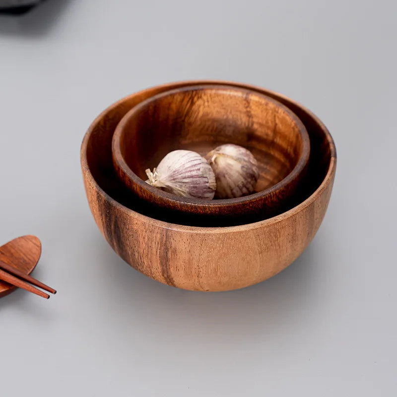 Japanese acacia wooden bowl set kitchen accessories household salad kneading solid tableware