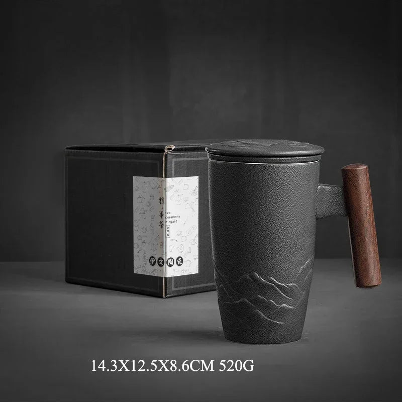 Luxury ceramic bubble tea cup vintage large thermal coffee mug breakfast cups beer tableware wooden handle personalized