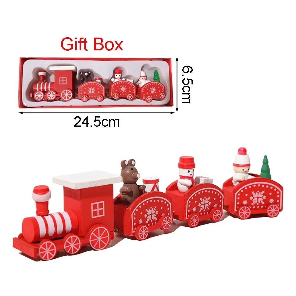 Christmas wood train decoration,christmas ornaments with moving train,home noel,happy new year 2025 gifts - red style