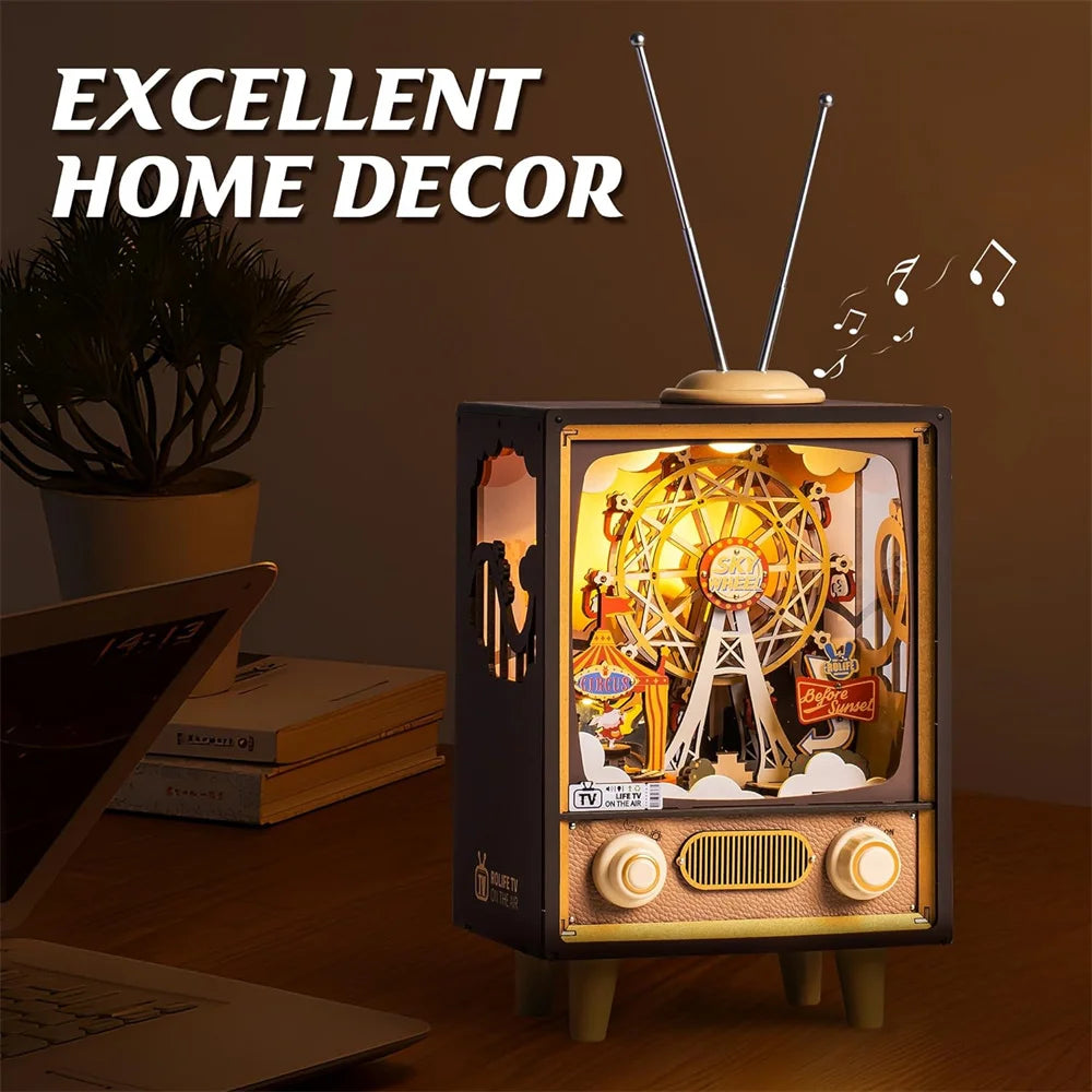 Robotime rolife music box sunset carnival with light 3d wooden puzzle kits toys for children kids birthday gifts amt01