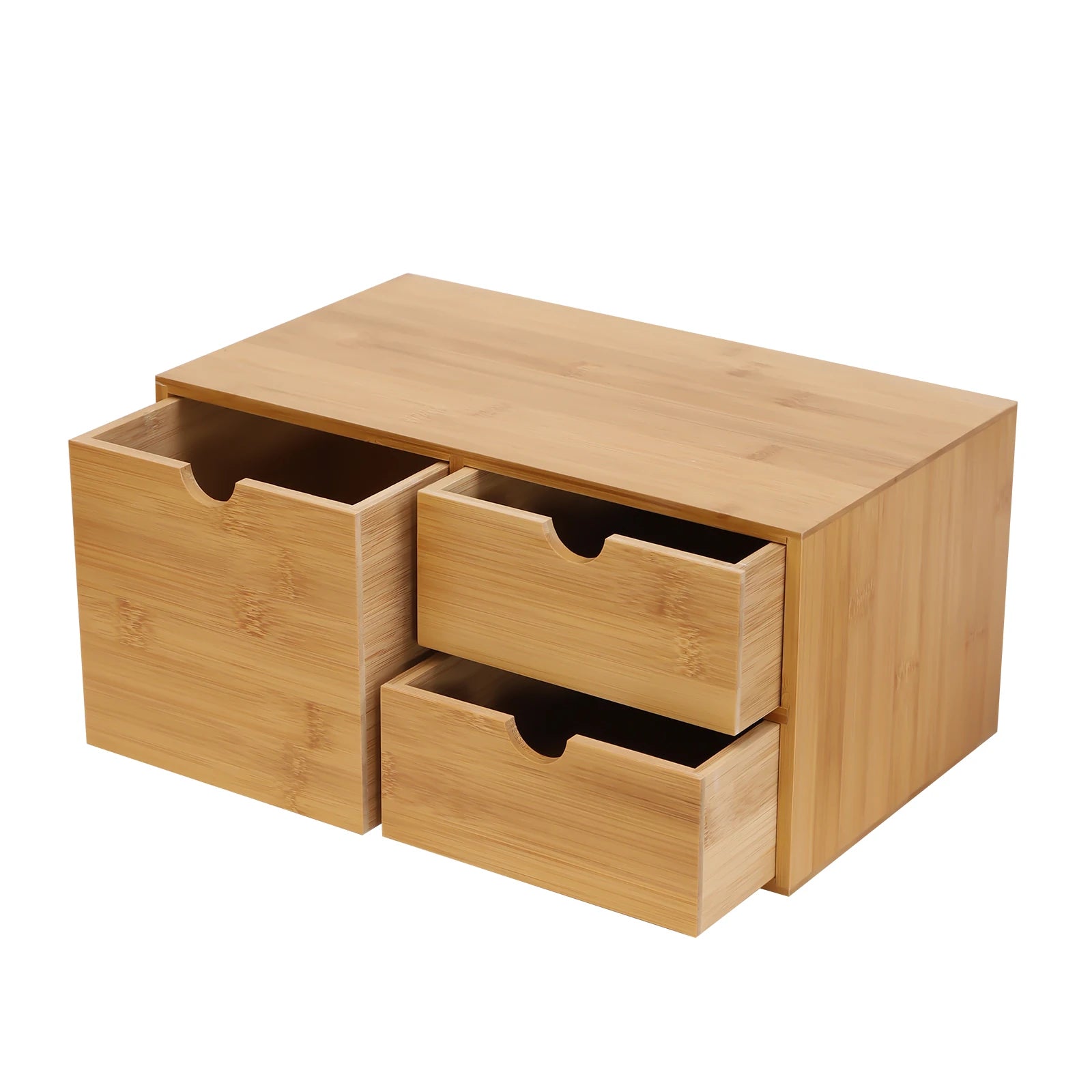 Bamboo desktop organizer office home drawer box tabletop storage with 3 drawers (one left two right) - united states