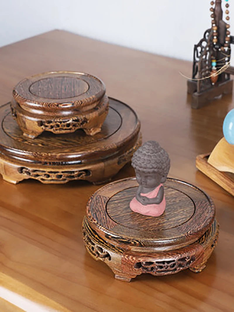 Wenge solid wooden pedestal display stand carving crafts vase ornaments circular bonsai buddha aquarium teapot base