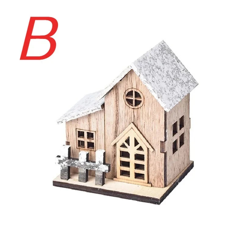 Christmas led light wooden house luminous cabin merry decorations for home diy xmas tree ornaments kids gifts new year
