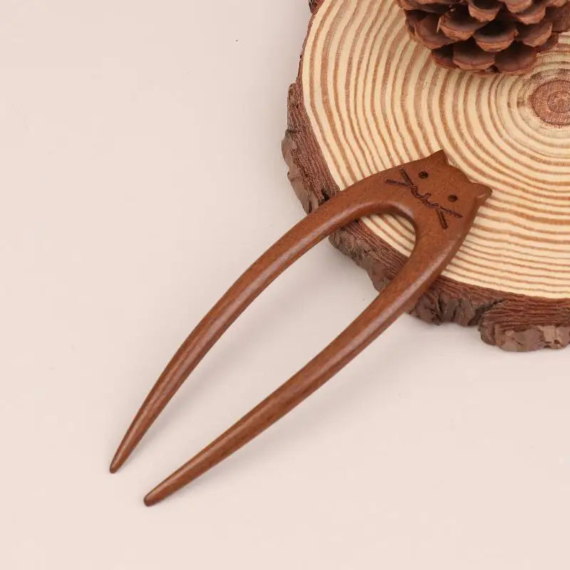 Wooden hair stick u-shaped fork cat butterfly chinese style fashion hairpin headwear girl accessories - 08 / united