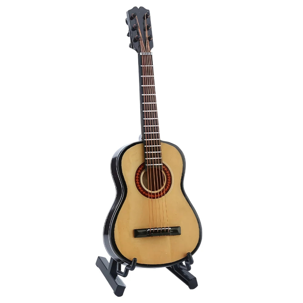 Mini classical guitar with support miniature musical instrument wooden decorative ornament for home decor display