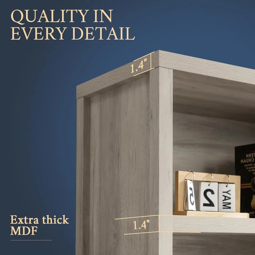 Bookcase tall bookshelf with doors cabinet 15.4in depth 5 tier book shelf wood oak 1.4’’ mdf bookcases storage floor